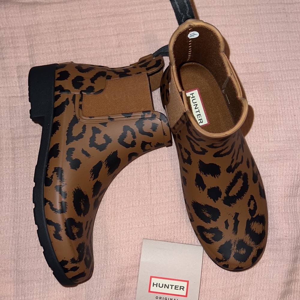 Hunter boots original rain boots leopard print 🤎 NEW 6